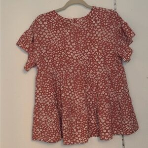 Pink Flutter Sleeve floral Blouse-XL